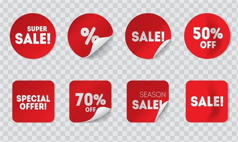 Premium Vector Realistic Sale Red Stickers With Shadows Isolated On