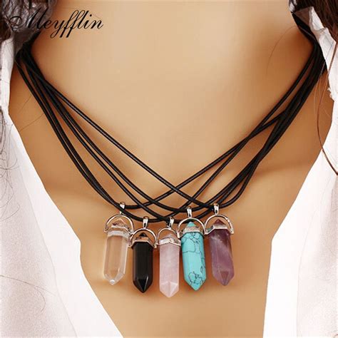 Meyfflin Fashion Natural Stone Opal Pendant Necklace For Women Bullet