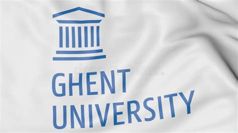 Close Up Of Waving Flag With Ghent University Emblem 3d Rendering