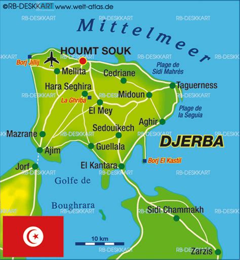 Map Of Djerba Island In Tunisia Welt Atlasde