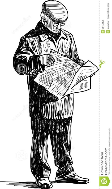 Elderly Man Reading A Newspaper Stock Vector Illustration Of Person
