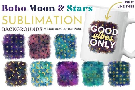 Celestial Boho Moon And Stars Splatter Sublimation Backgrounds