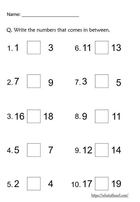 In Between Numbers Worksheet For Kindergarten