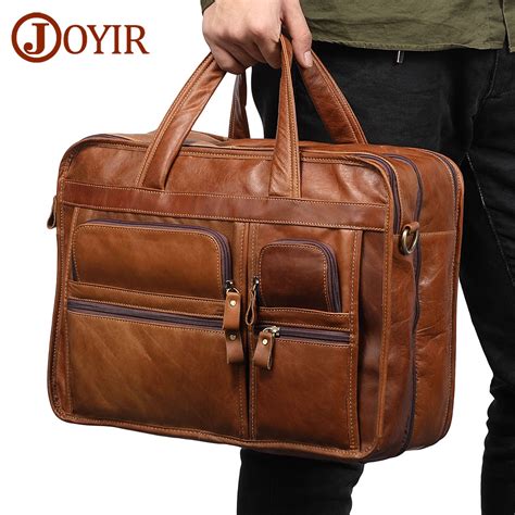 Joyirs Genuine Casual Leather Tote Shoulder Laptop Bags For Men