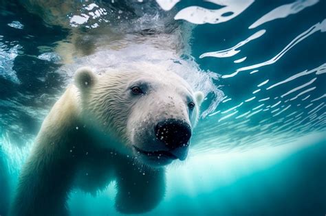 Premium Photo Closeup Of A Swimming White Polar Bear Underwater