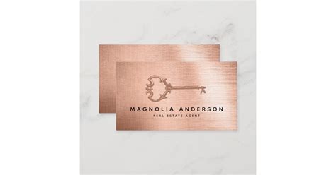 Real Estate Agent Rose Gold Key Business Card Zazzle