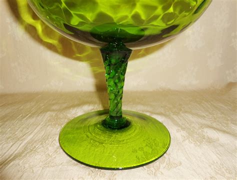 Italian Empoli Glass Brandy Snifter Green Optic Over Sized Large Compote Vase