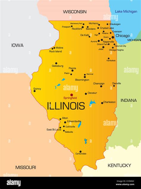 Vector Color Map Of Illinois State Usa Stock Photo Alamy
