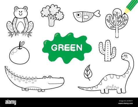 Coloree Los Elementos En Verde Página Para Colorear Para Niños