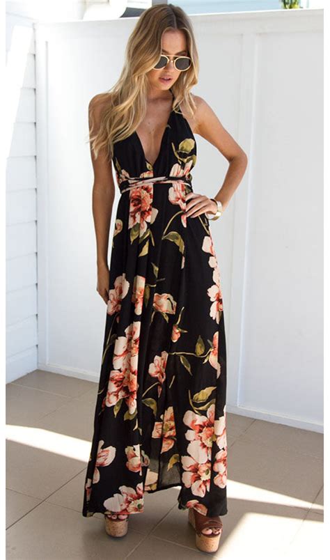 Floral Backless Slit Maxi Dress Romoti