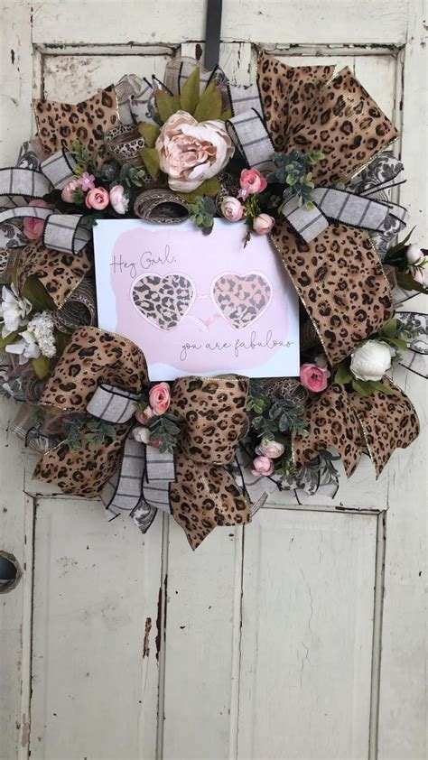 valentine everyday pink leopard cheetah wreath home décor valentine wreath diy valentines day