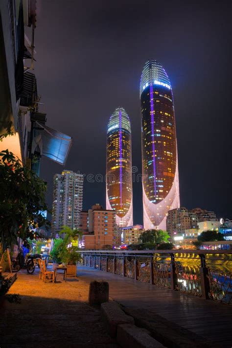 Xiamen Twin Towers Night View Editorial Stock Image Image Of
