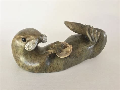 Gene Drake Carved Oregon Soapstone Otter W Shell 5488 Etsy