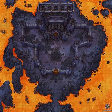 Volcanic Castle Walls Battle Map 35x35 Dndmaps Fantasy Map Dungeon