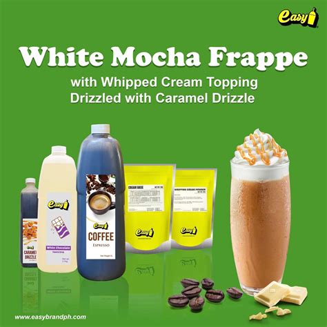 White Mocha Frappe With Whipped Cream Drizzled With Caramel Easy Brand