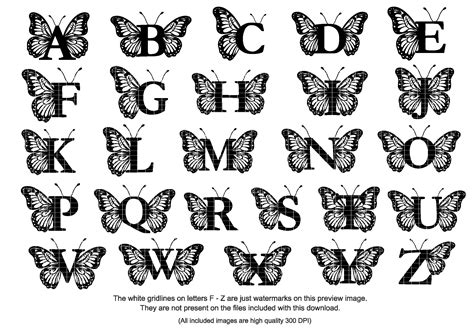 Butterfly Monogram Alphabet Svg Png Butterfly Letters Monogram Frame
