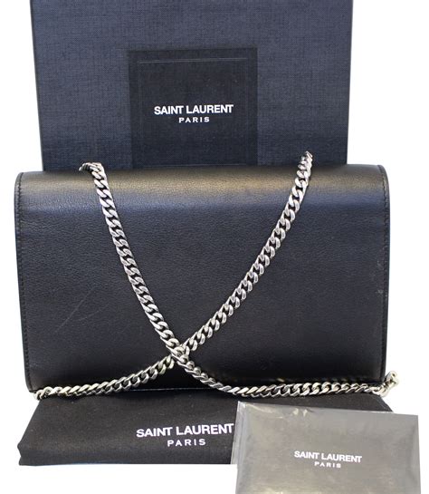 Yves Saint Laurent Kate Studded Black Leather Chain Clutch Crossbody B