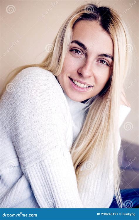 Blonde Woman Home Close Up Relax Stock Image Image Of Happy Modern 238243197