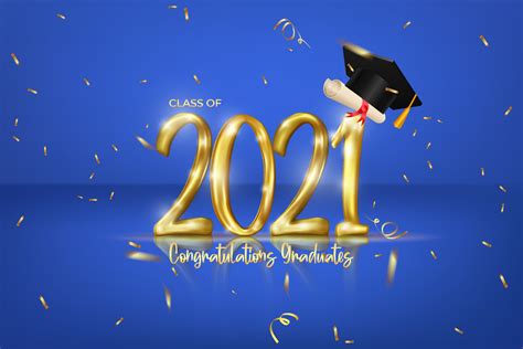 Class Of 2021 Graduation Banner With Golden Number Confetti Diploma