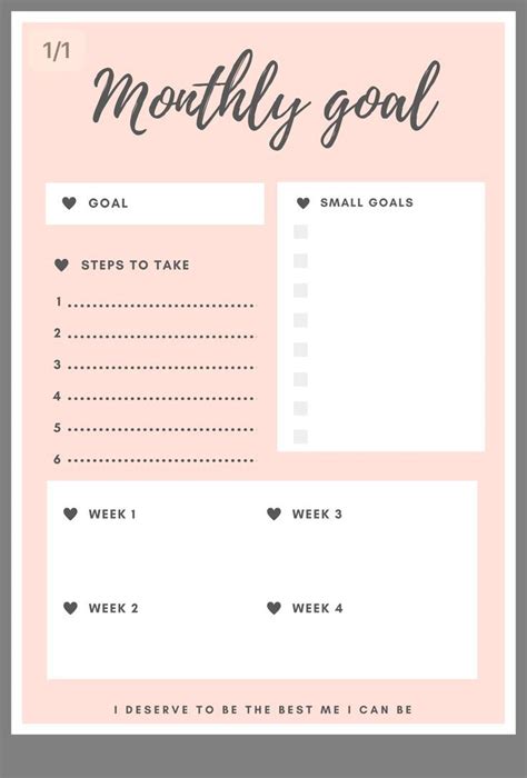 Monthly Goals Template Planner Printables Free Goal Planner