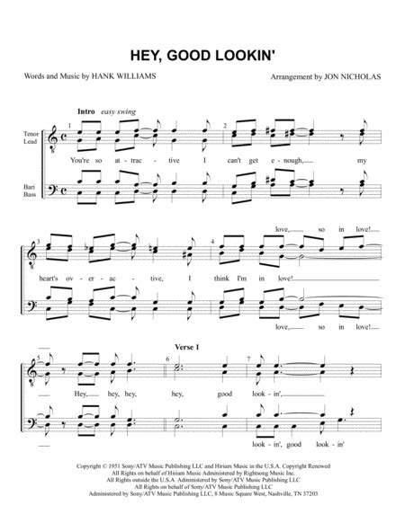 Hey Good Lookin Sheet Music Hank Williams Ttbb Choir