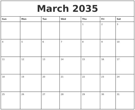 March 2035 Printable Monthly Calendar