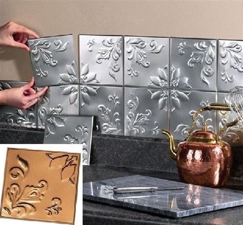 Create a high end, professional look with these affordable tiles. Metal Tin Silver Copper Peel and Stick Kitchen Backsplash ...