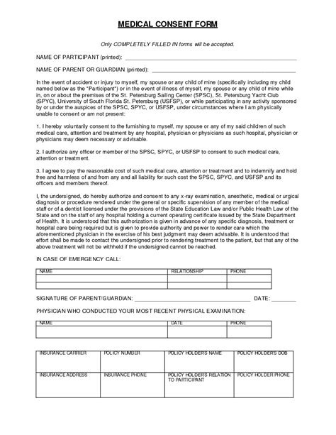 Free Printable Emergency Medical Consent Form Indiana Printable Forms