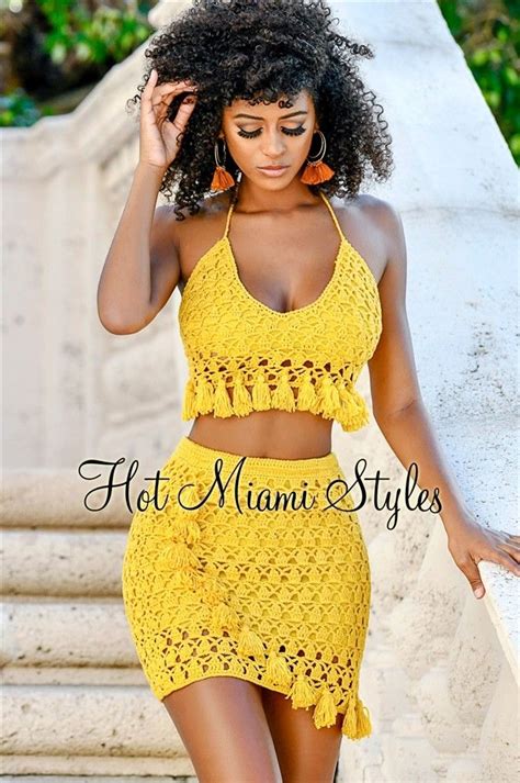 Yellow Two Piece Crochet Skirt Set