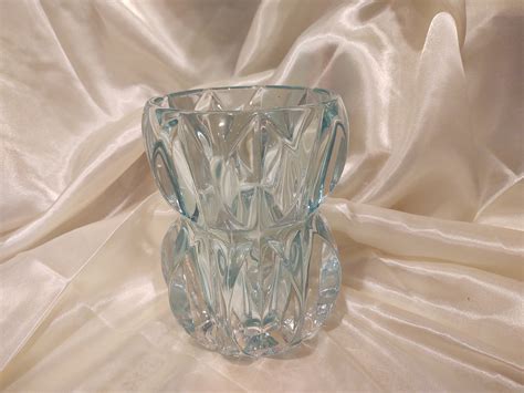 Blue Glass Vase Geometric Shape Etsy