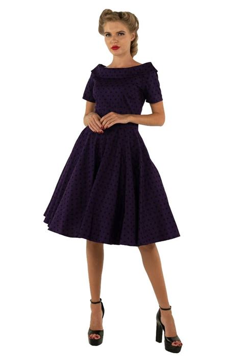 Darlene Retro Polka Dot Swing Dress In Purple Swing Dress Rockabilly Dress 50s Fashion Dresses