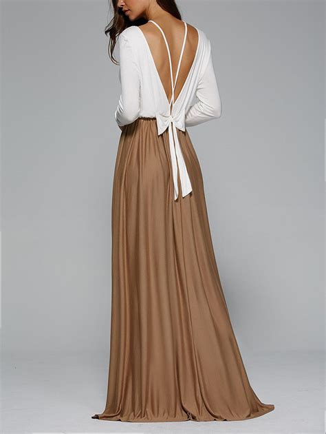 60 Off Backless Pleated Long Sleeve Maxi Prom Dress Rosegal
