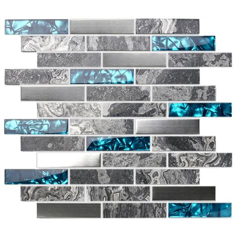 Gray Marble Backsplash Tile Teal Blue Glass Mosaic Interlocking 304