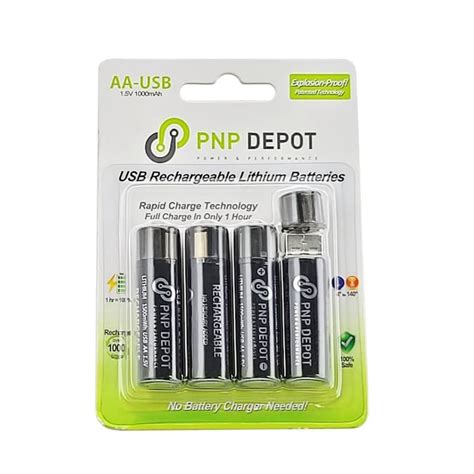 Pnp Depot Aa Usb Rechargeable Lithium Batteries 4 Pack Rechargeable