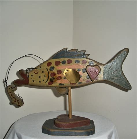 Wood Carved Fish Folk Art Whimsical Fish Art Painted Wooden Etsy