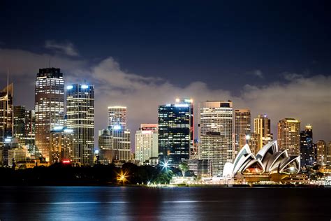 Sydney Harbor Skyline At Night Stock Photo Download Image Now Istock