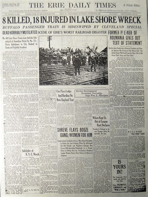 This October 20, 1920 edition of the Erie Daily Times contains coverage