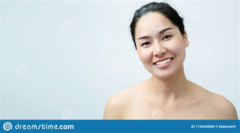 Portrait Nude Young Asian Woman Close Up Of Beautiful Faces Feel Happy