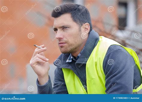 Smoking Cigarette On Construction Site Stock Image Image Of Sitting
