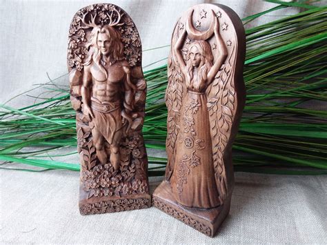 Horned God And Moon Goddess Set Statues 2 Pcs For Wiccan Etsy