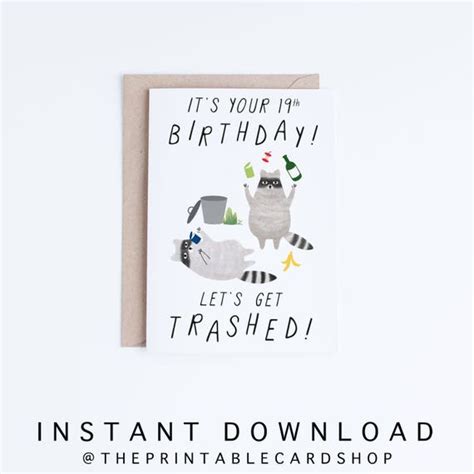 Printable 19th Birthday Cards Funny 19 Birthday Cards Instant Etsy