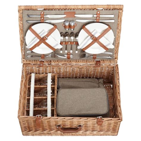 John Lewis And Partners Luxury Filled Wicker Picnic Basket 4 Person