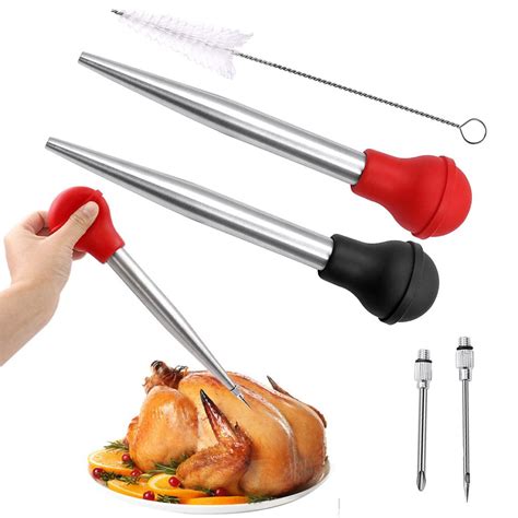 cheap stainless steel turkey baster baster syringe for cooking meat injector set with 2 marinade