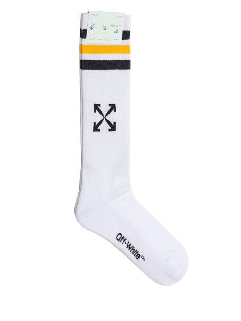 Off White Co Virgil Abloh Cotton Arrows Print Sports Socks In White