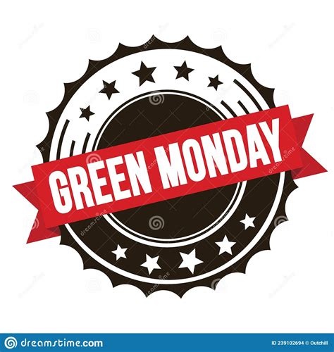 Green Monday Text On Red Brown Ribbon Stamp Stock Illustration