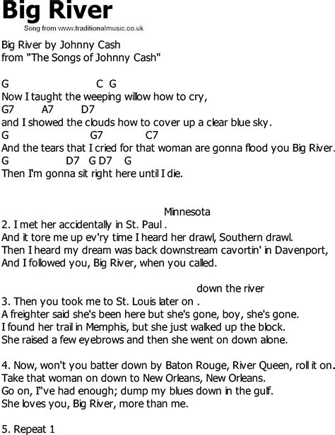 Old Country Song Lyrics With Chords Big River