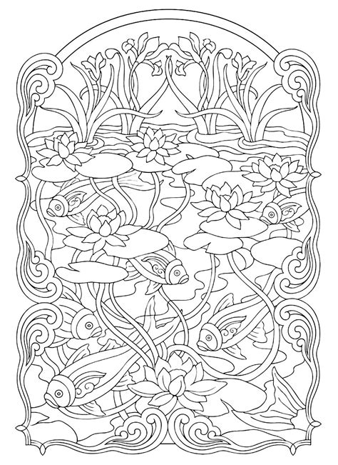 Even, they are able to take the characters from the movie of finding nemo. Animals - Coloring pages for adults : coloring-adult-fish-pond
