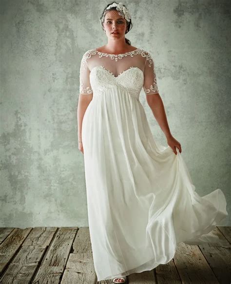 plus size beach wedding dresses with sleeves maternity chiffon lace bridal gowns 2015 summer