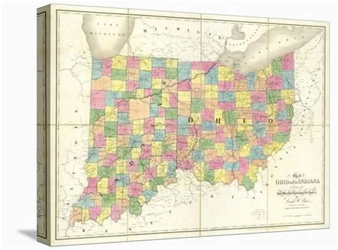 Map Of Ohio And Indiana C1839 Stretched Canvas Print David H