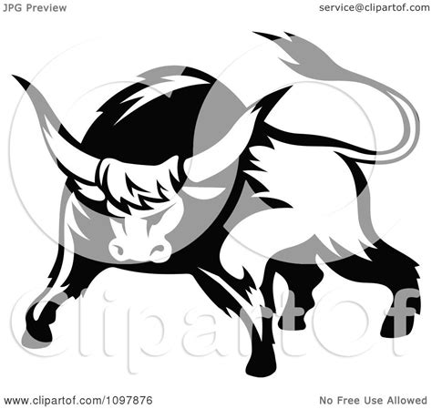 Clipart Black And White Tough Bull 1 Royalty Free Vector Illustration
